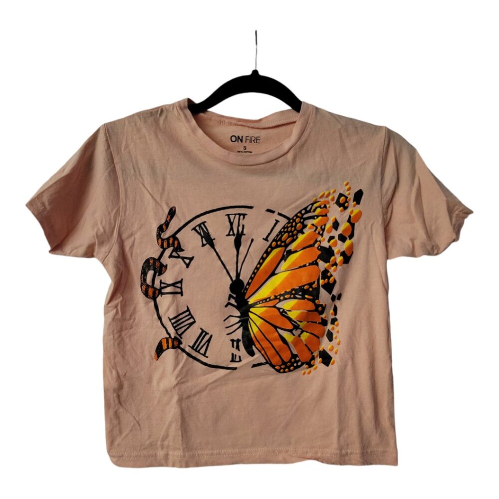 On Fire Butterfly Clock Cropped T-Shirt